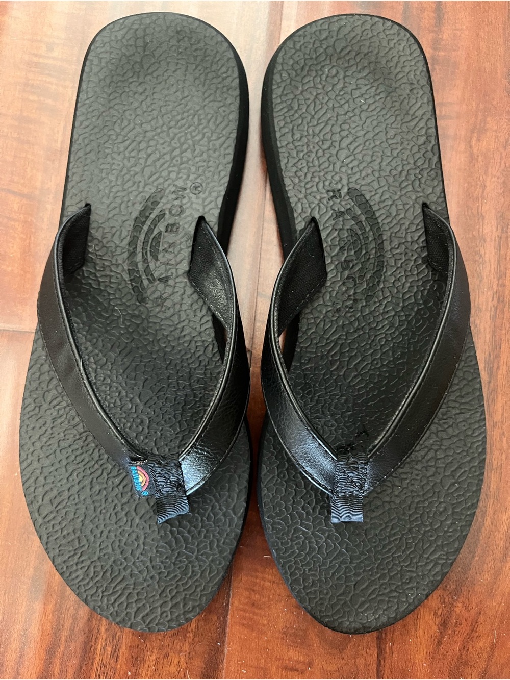 Rainbow “The Cottons” Black Leather-Look Flip Flop Sandals